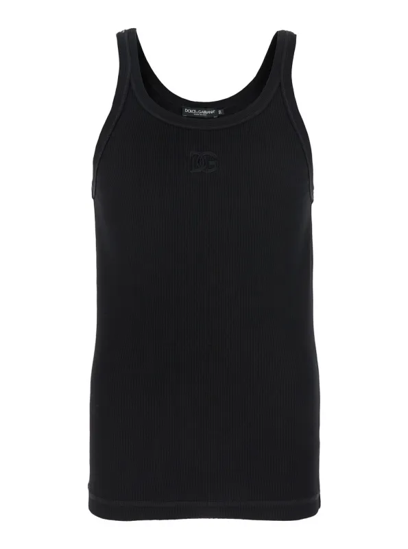 Black Sleeveless Top with Logo Embroidery made by Dolce & Gabanna