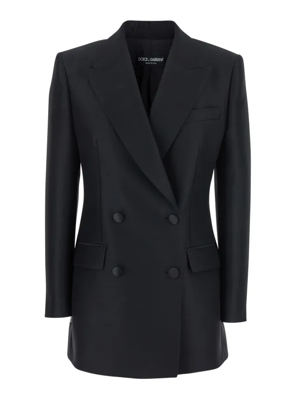 Black Double-Breasted Wool and Silk Jacket made by Dolce & Gabanna