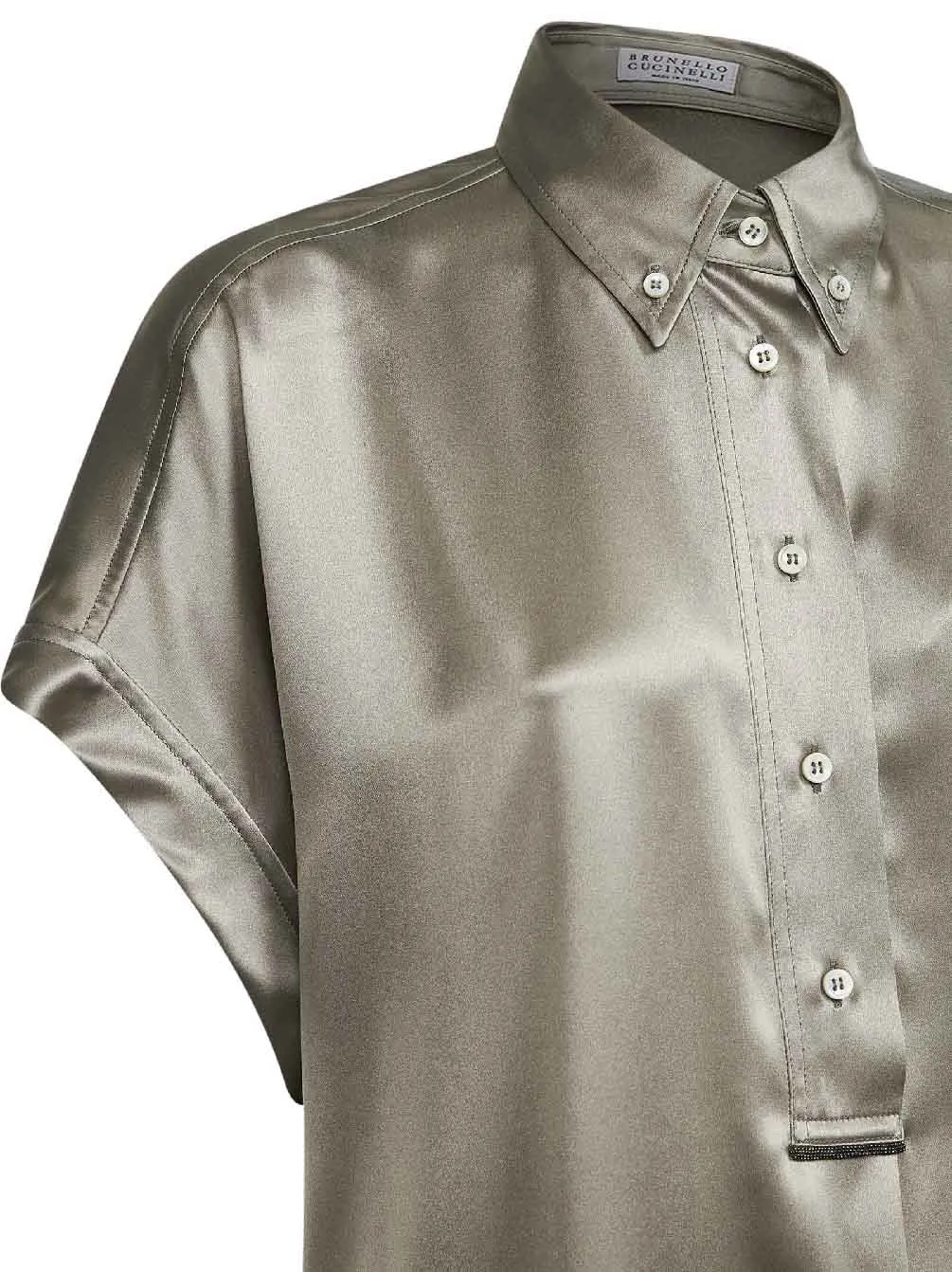 Green Stretch Satin Monili Shirt sold by Lord & Taylor product image thumbnail 3
