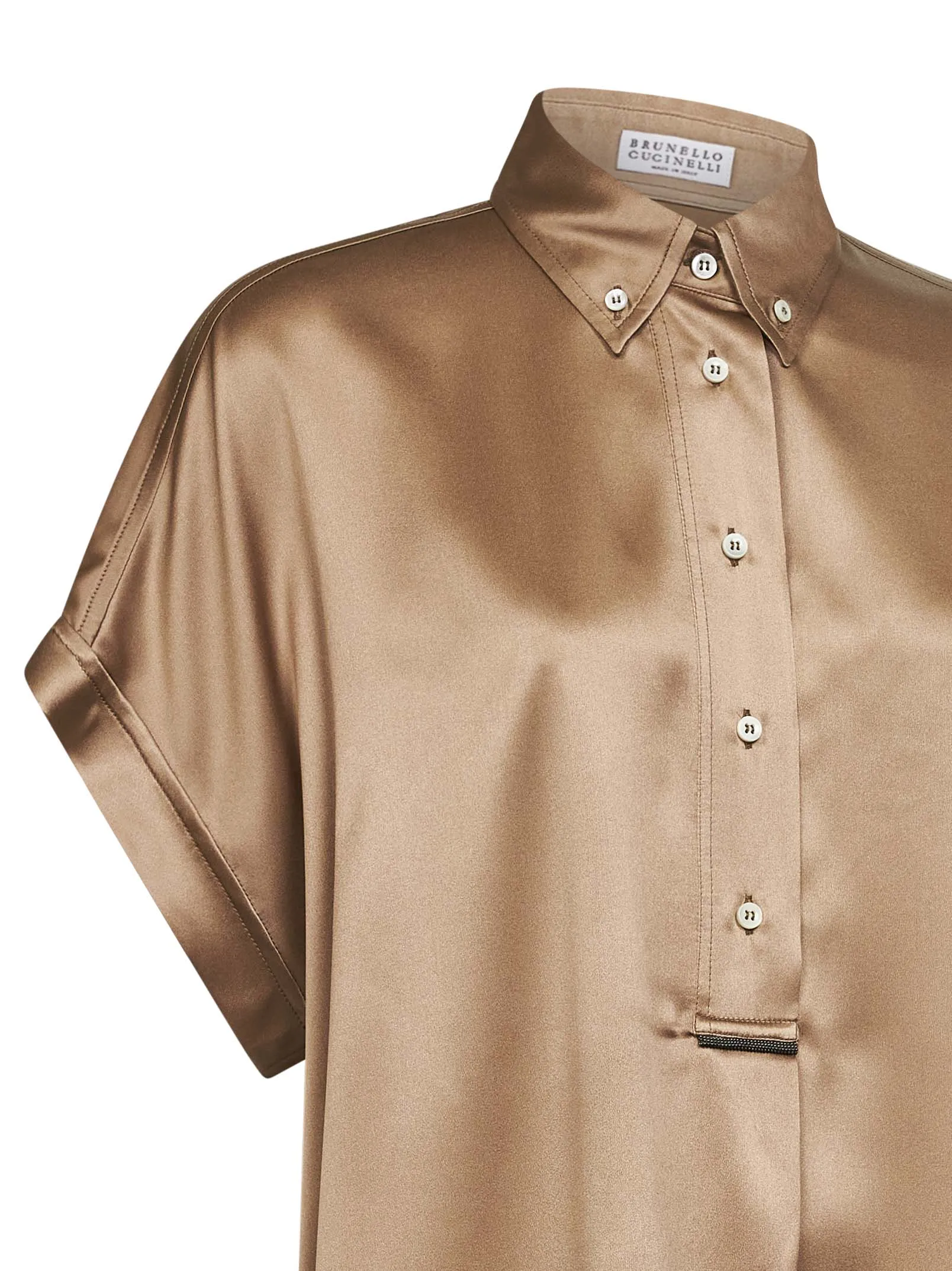 Beige Stretch Satin Monili Shirt sold by Lord & Taylor product image thumbnail 3