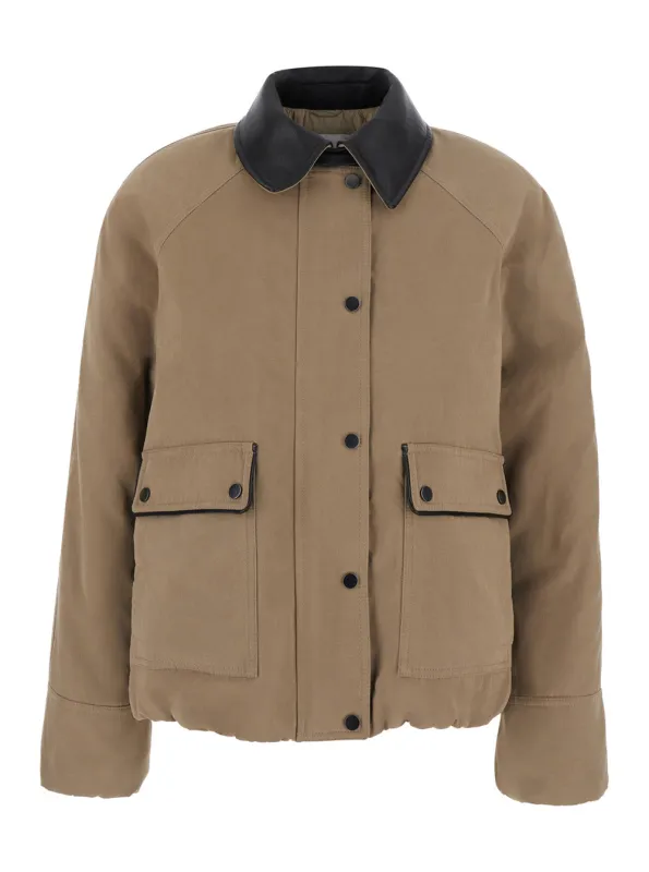Jacket Beige with Leather Collar made by Brunello Cucinelli