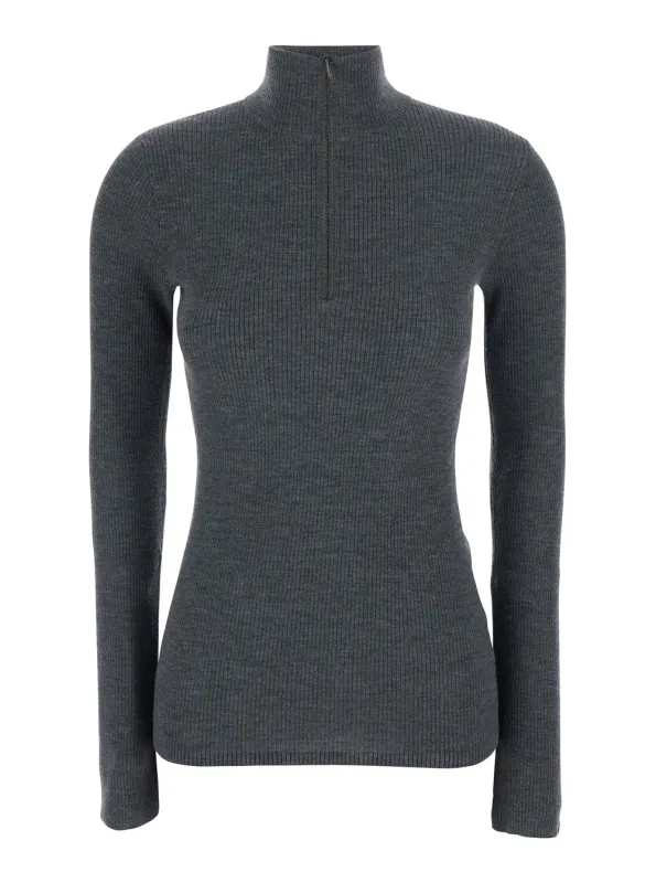 Turtleneck Sweater Half-Zip Grey made by Brunello Cucinelli