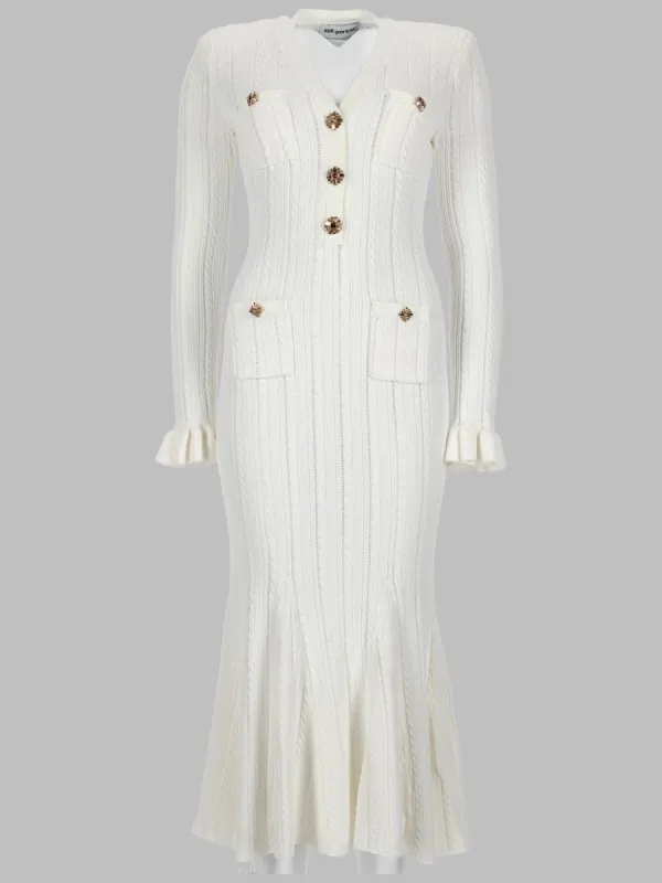 Midi Dress Pointelle Knit White made by Self-Portrait