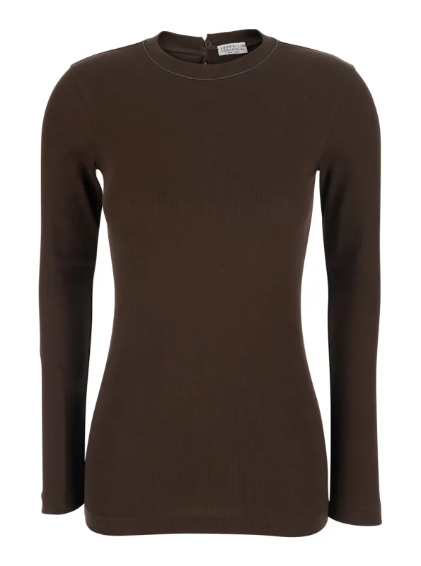 Crew Neck T-Shirt Brown made by Brunello Cucinelli