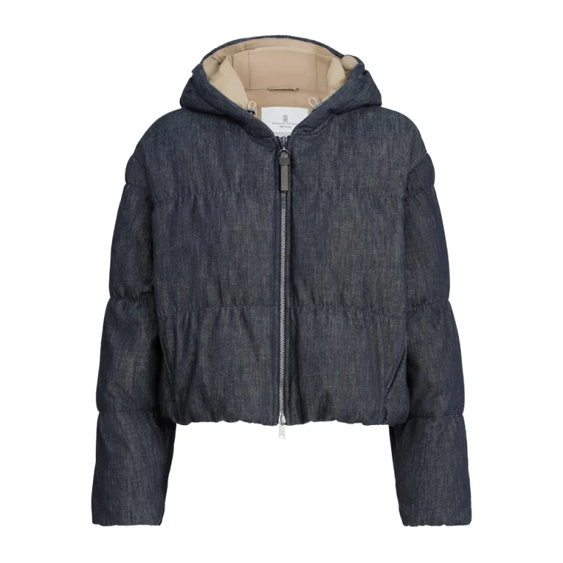 Hooded Puffer Jacket Blue made by Brunello Cucinelli
