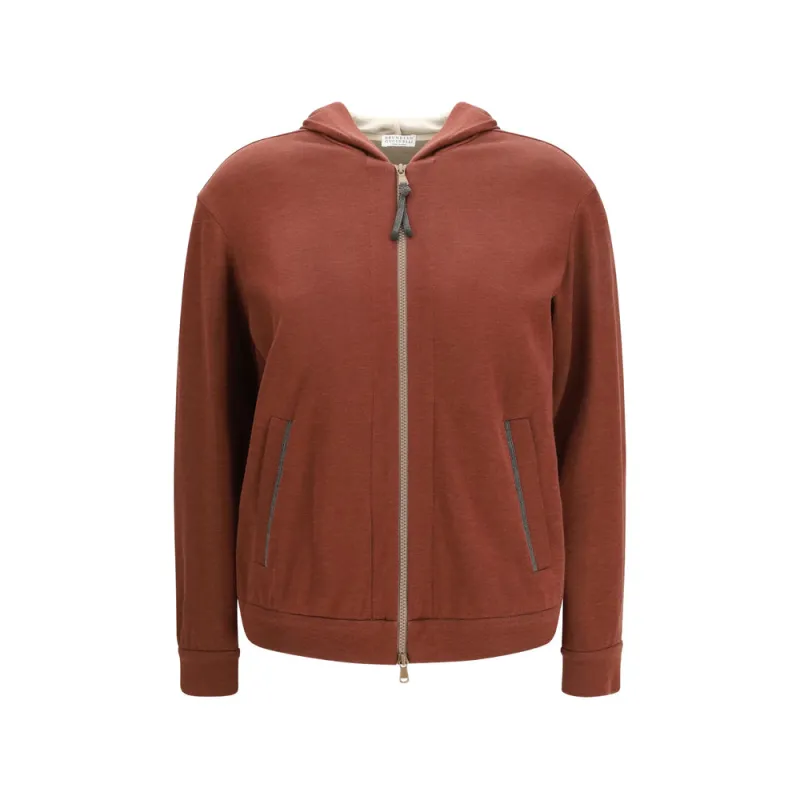 Hooded Sweatshirt Brown Silk-Cotton made by Brunello Cucinelli