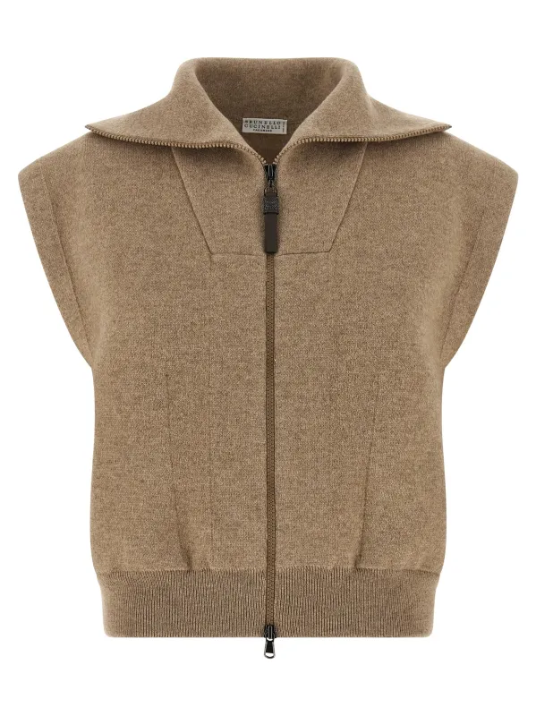 'Shiny Zipper Pull' vest made by Brunello Cucinelli