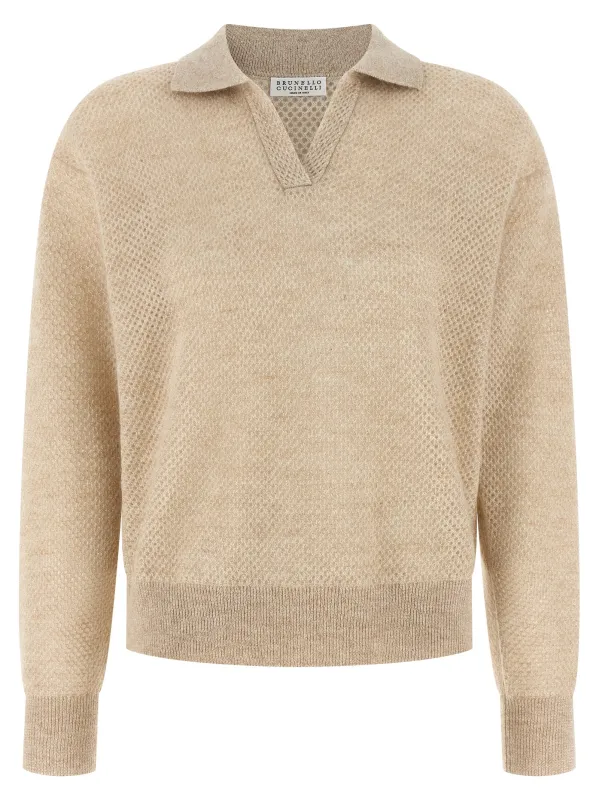 Waffle processing polo shirt made by Brunello Cucinelli