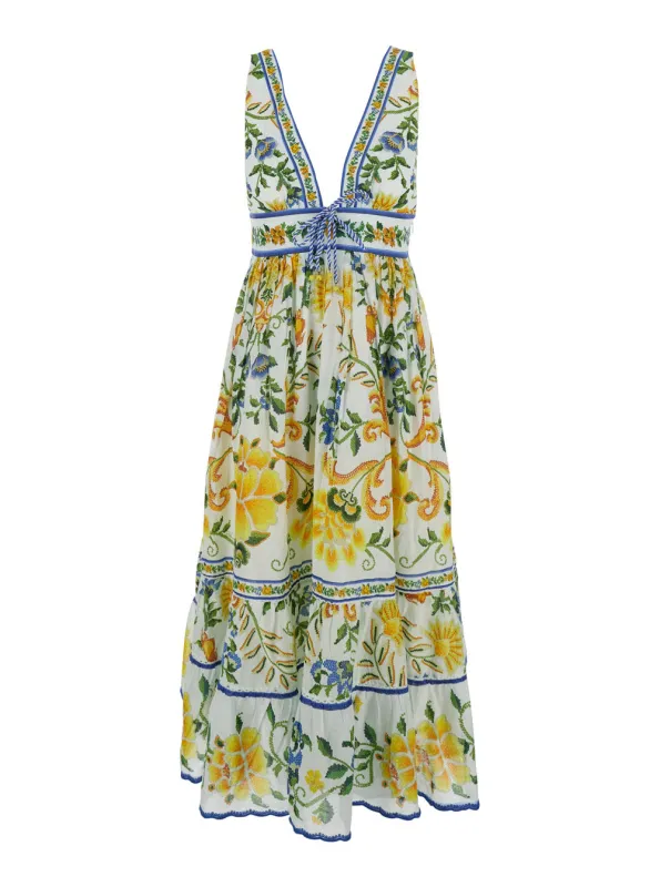 Midi Dress Off-White V-Neck made by FARM Rio