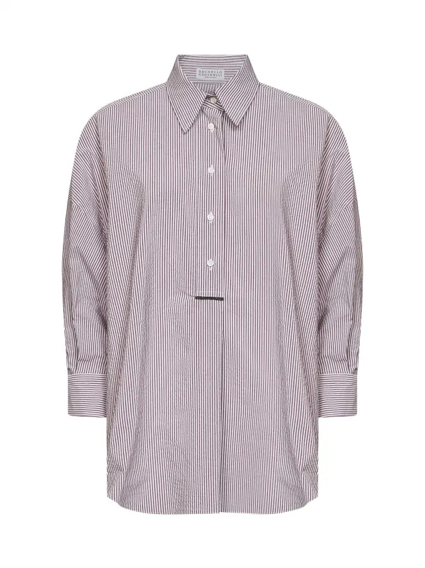 Shirt Striped Cotton-Blend Natural/Purple made by Brunello Cucinelli