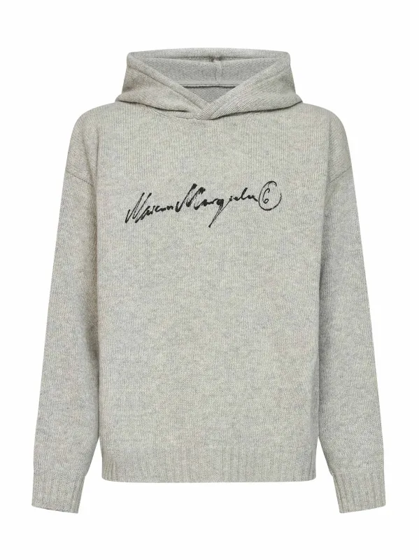 Knit Hoodie Melange Grey Wool Blend made by Maison Margiela