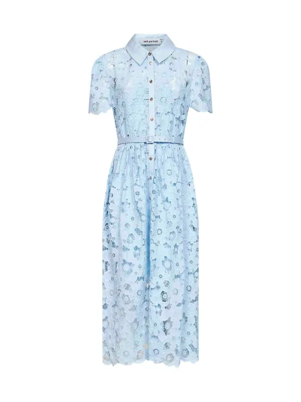 Midi Shirt Dress Light Blue Lace made by Self-Portrait