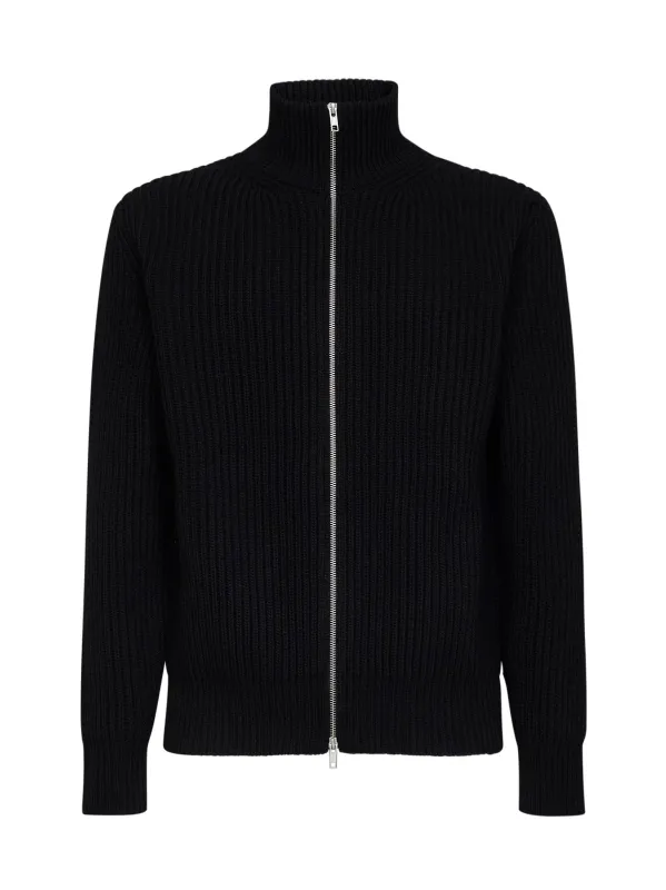 Knit Zip-Up Cardigan Black Wool Blend made by Maison Margiela