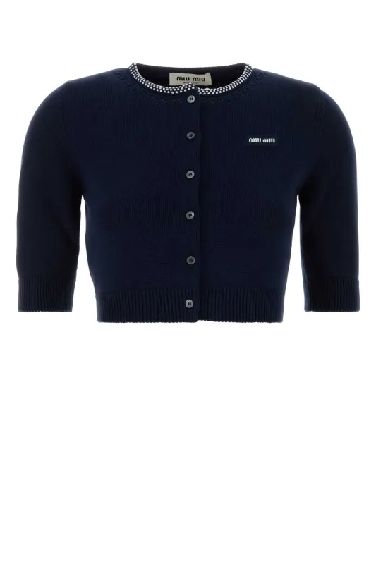 NAVY BLUE COTTON CARDIGAN made by Miu Miu