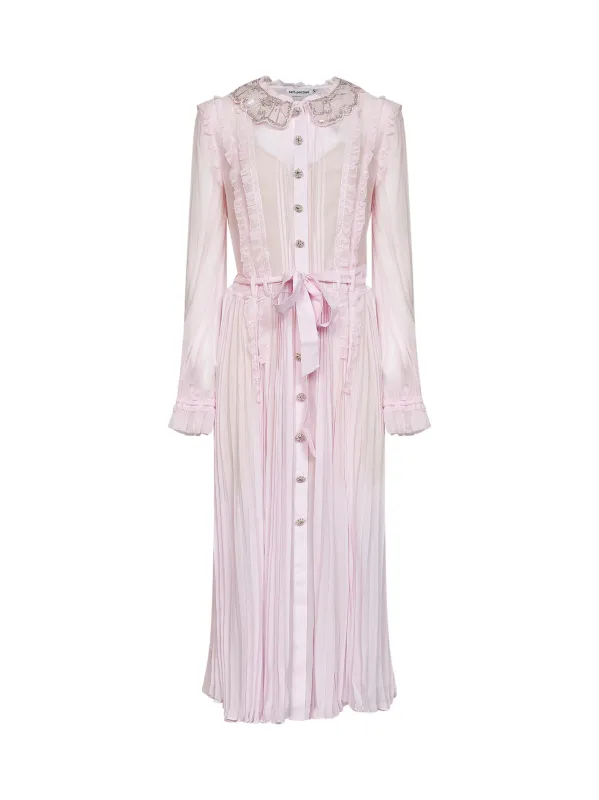 Dress Pleated Chiffon Midi Pink made by Self-Portrait