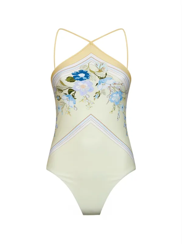 One-Piece Swimsuit Scarf-Inspired Floral Yellow made by Self-Portrait
