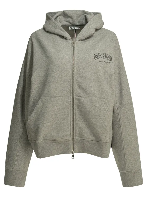 SWEATSHIRT WITH ZIPPER AND LOGO made by Ganni