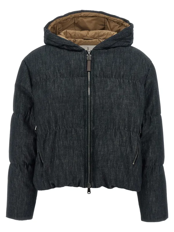 Denim-effect twill down jacket made by Brunello Cucinelli