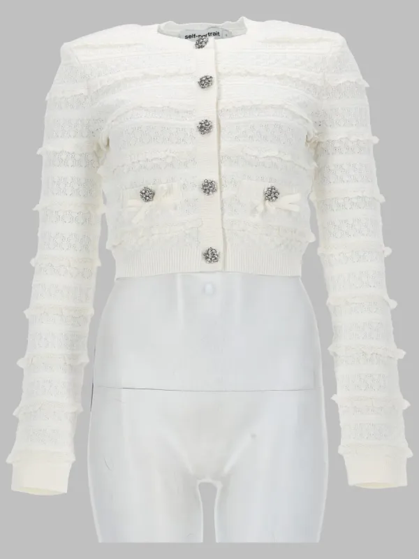 Cardigan Openwork with Rhinestones White made by Self-Portrait