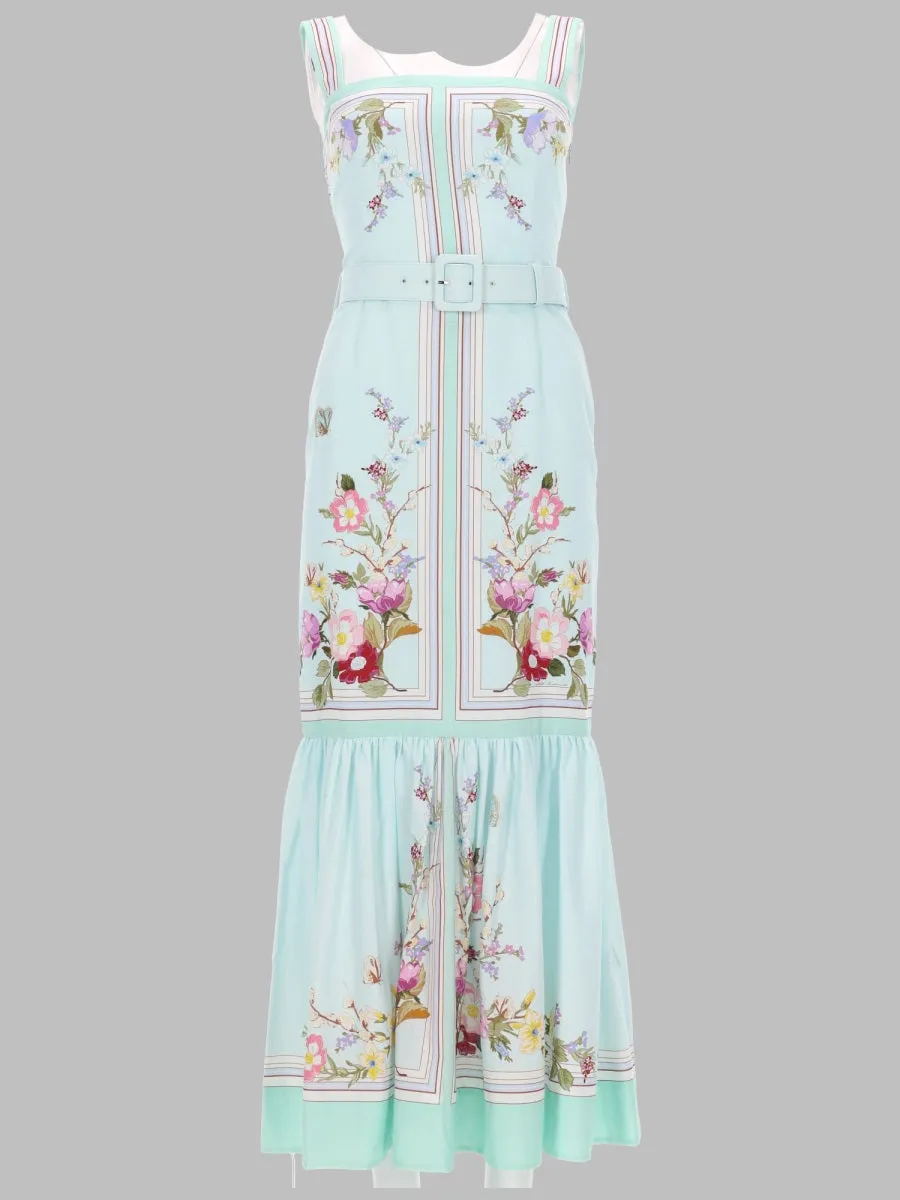 Midi Dress Floral Print Green Linen-Cotton sold by Lord & Taylor