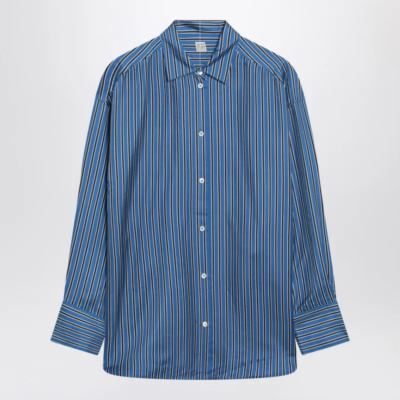 LIGHT BLUE STRIPED SILK SHIRT made by Toteme