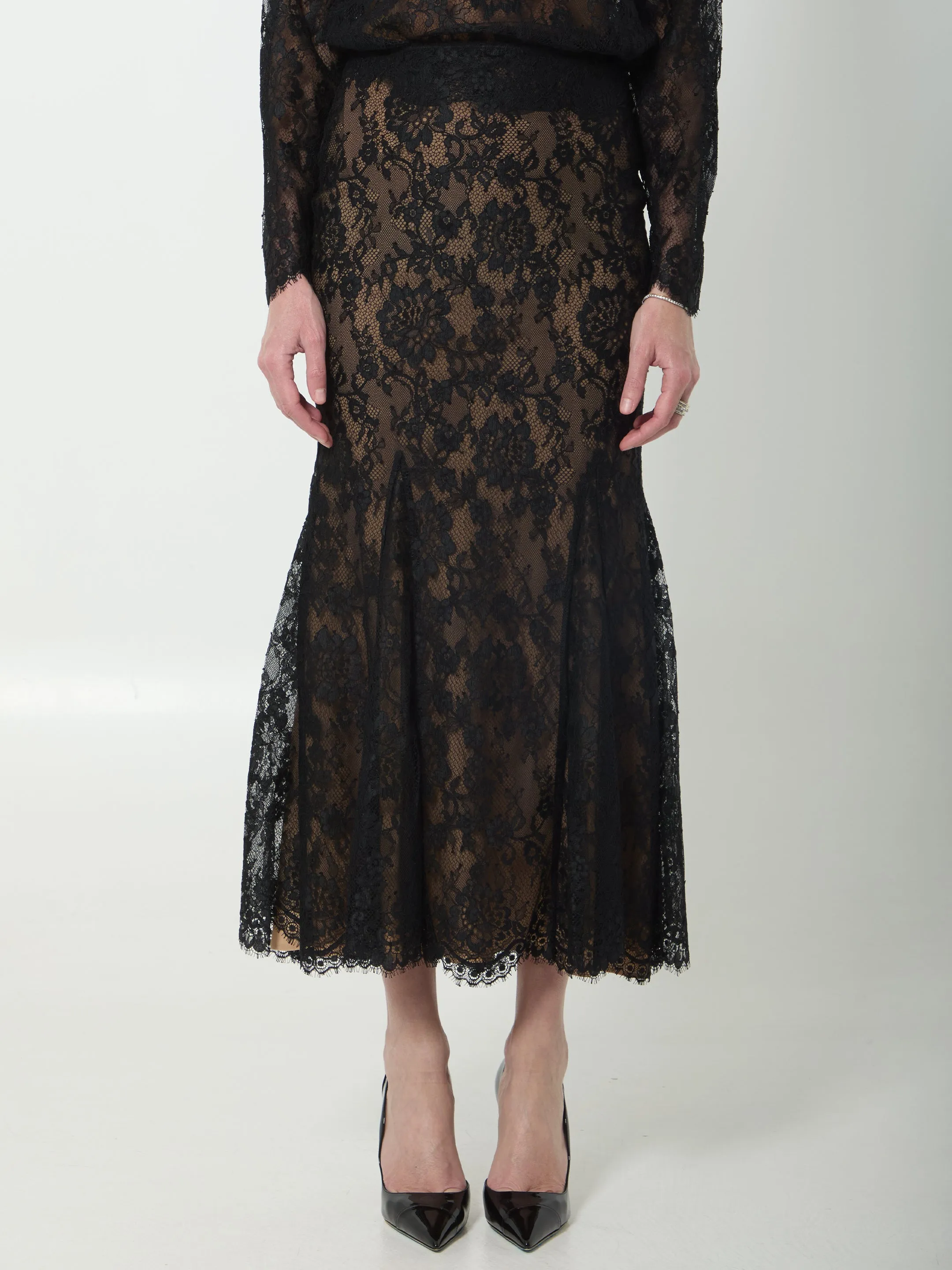 Black lace midi skirt sold by Lord & Taylor