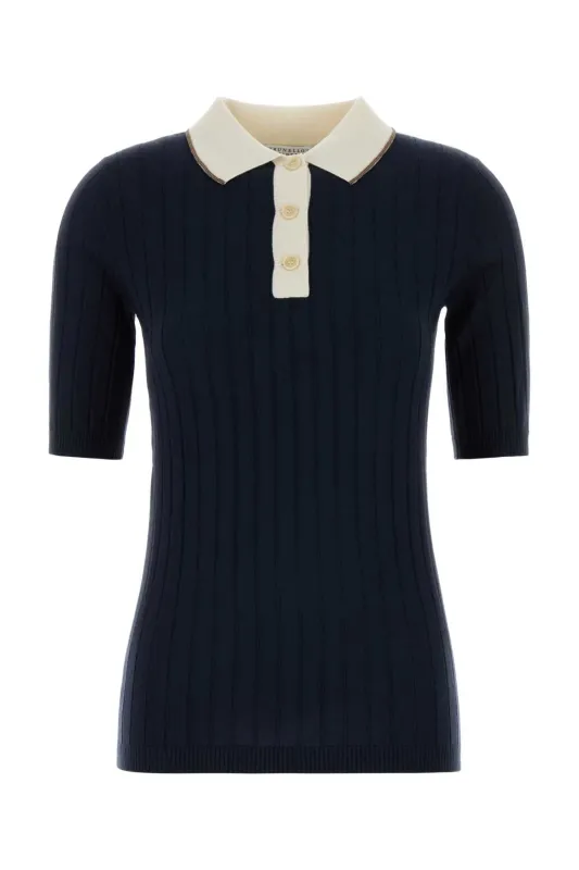 NAVY BLUE WOOL BLEND POLO SHIRT made by Brunello Cucinelli