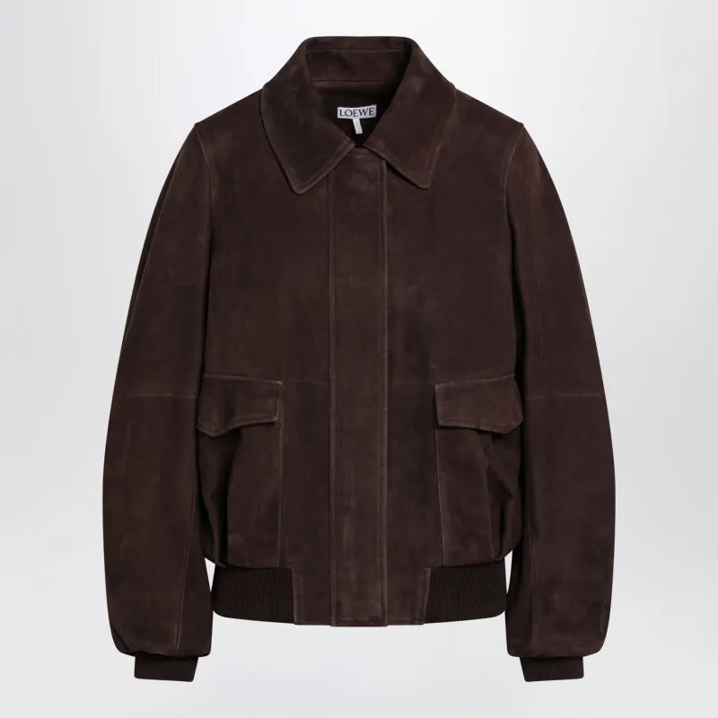 DARK BROWN SUEDE BOMBER JACKET made by Loewe