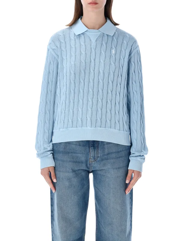 POLO RALPH LAUREN LIGHT BLUE CABLE-KNIT COTTON POLO SWEATER made by Polo by Ralph Lauren