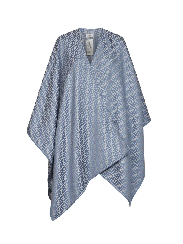 Poncho FF Jacquard Denim Light Blue made by Fendi