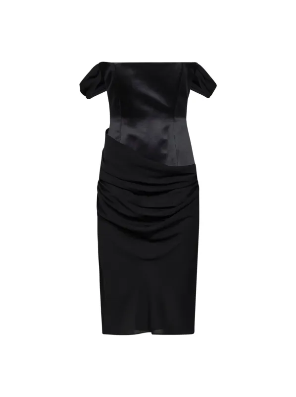 Dress Off-the-Shoulder Duchesse Satin & Silk Georgette Black made by Alex Perry