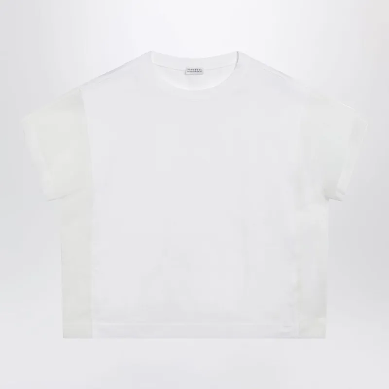 TSHIRT IN COTTON JERSEY AND ORGANZA IN WHITE made by Brunello Cucinelli