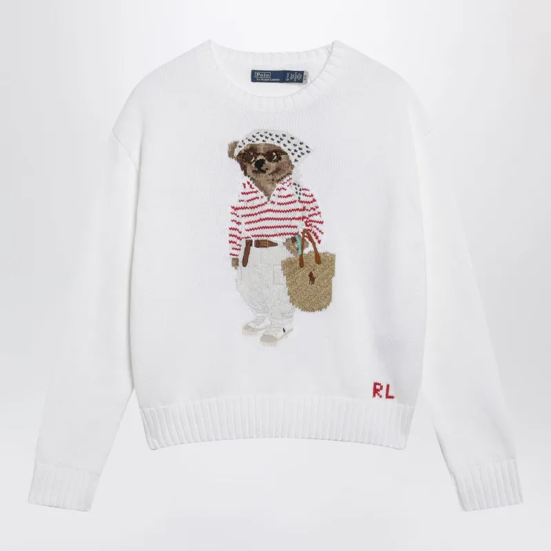WHITE COTTON POLO BEAR SWEATER made by Polo by Ralph Lauren
