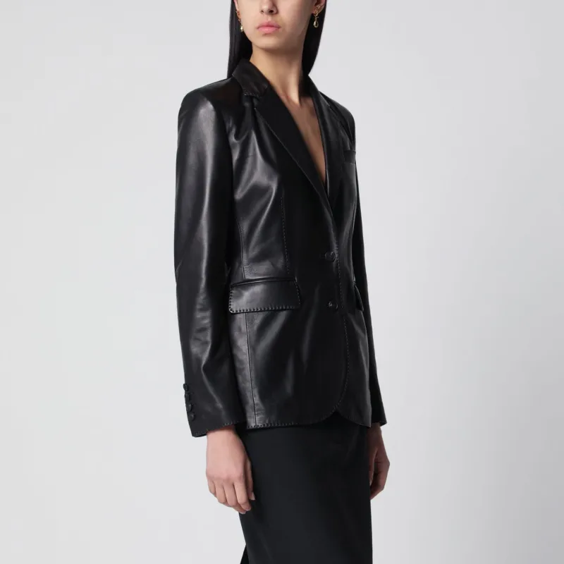 BLACK SINGLEBREASTED LEATHER JACKET made by Tagliatore