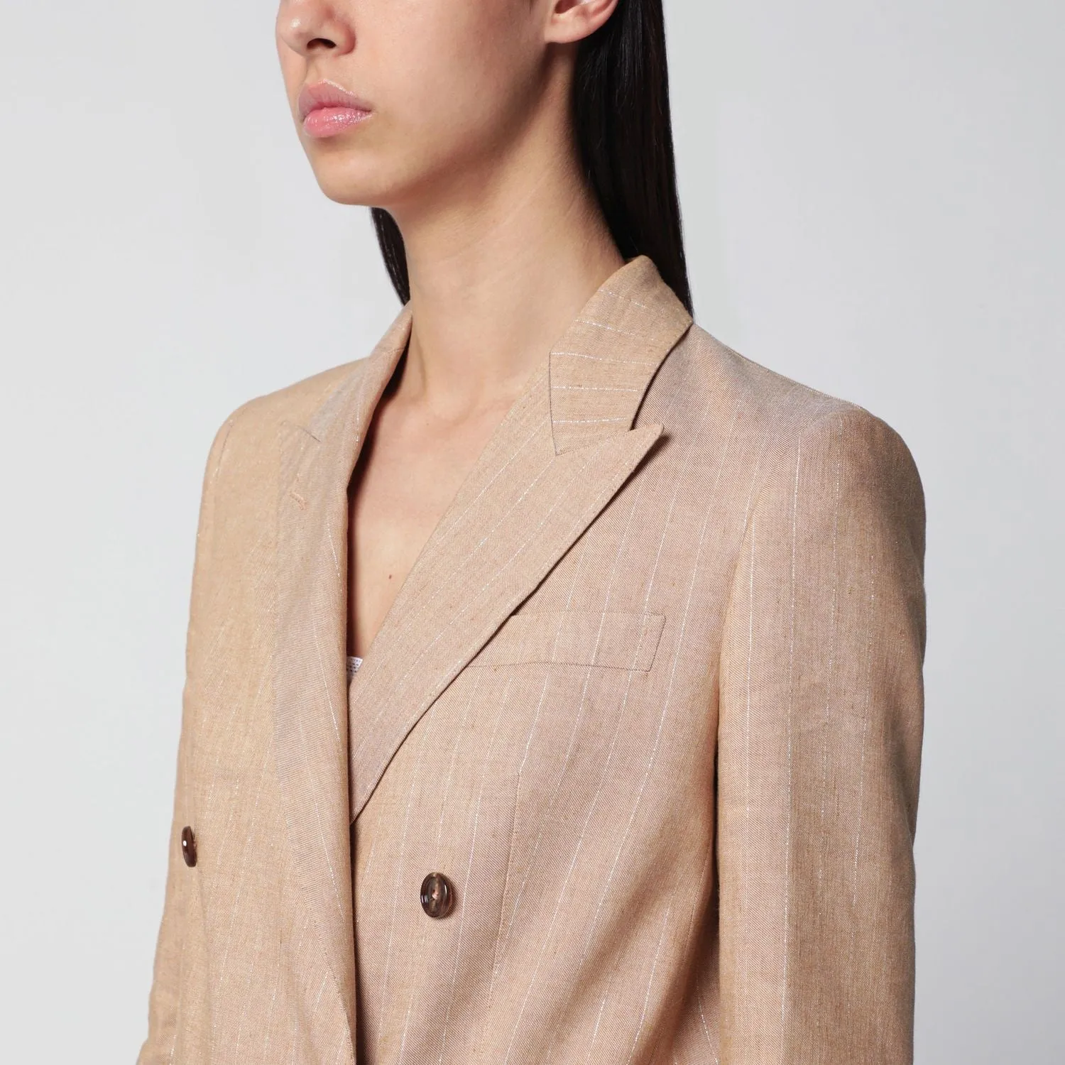 BEIGE DOUBLEBREASTED PINSTRIPE LINENBLEND JACKET sold by Lord & Taylor product image thumbnail 2