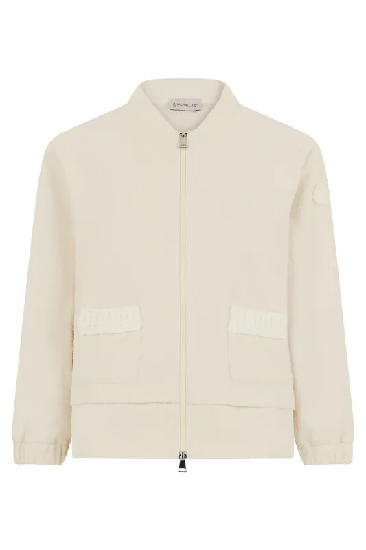 Cardigan with Zip Cotton-Blend Cream made by Moncler