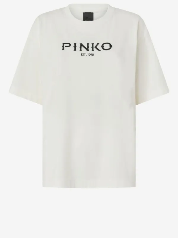 Cotton T-shirt White Logo Print made by Pinko