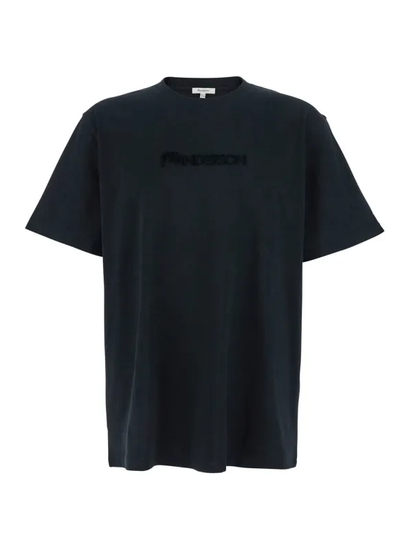 Black Crewneck T-Shirt with Logo Embroidery made by J.W. Anderson