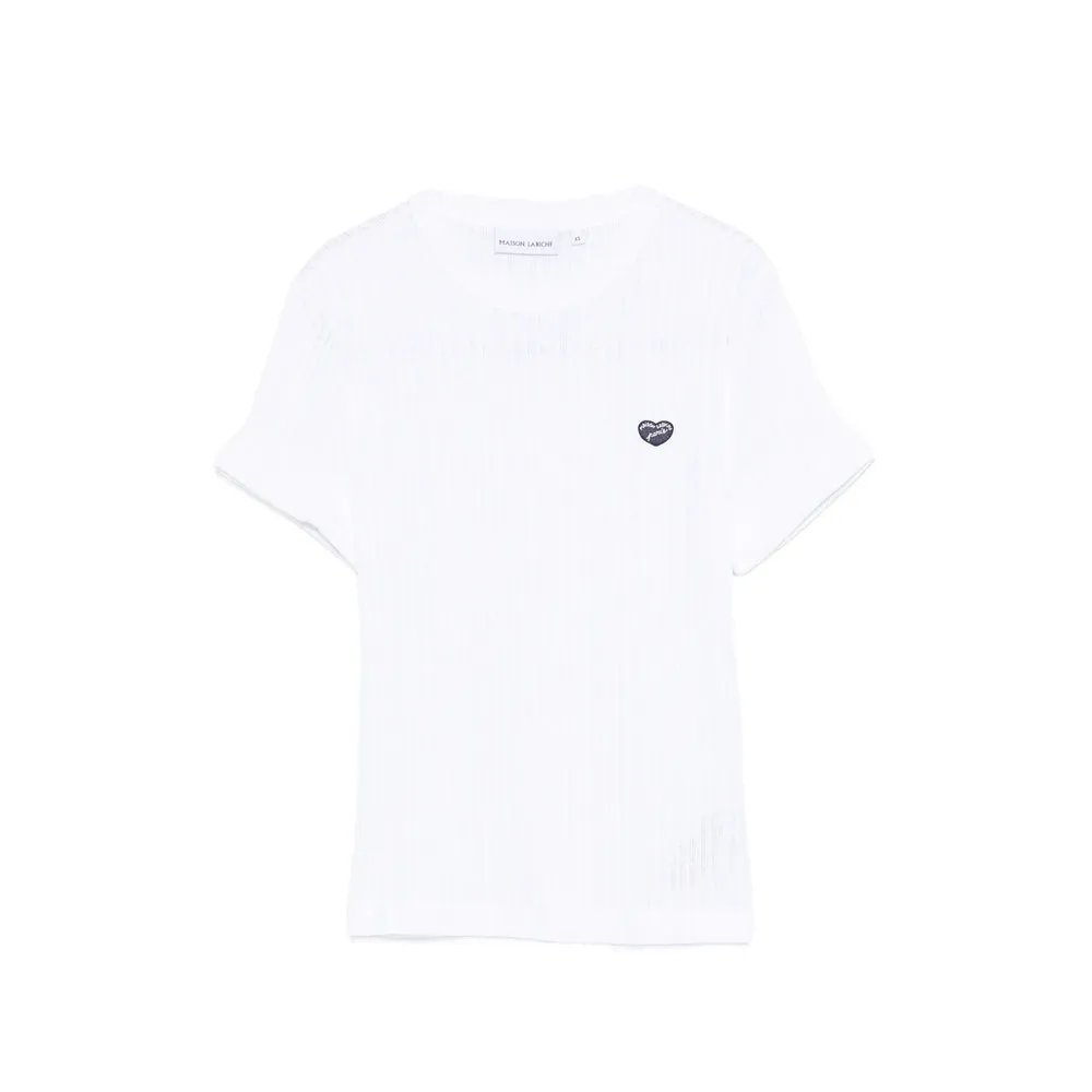 White Ribbed Knit T-Shirt with Heart Appliqué sold by Lord & Taylor