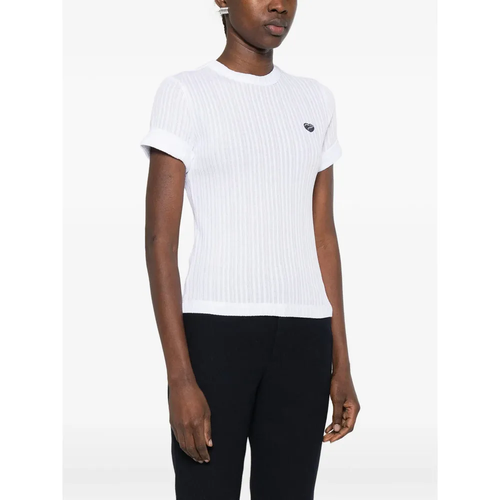 White Ribbed Knit T-Shirt with Heart Appliqué sold by Lord & Taylor product image thumbnail 5
