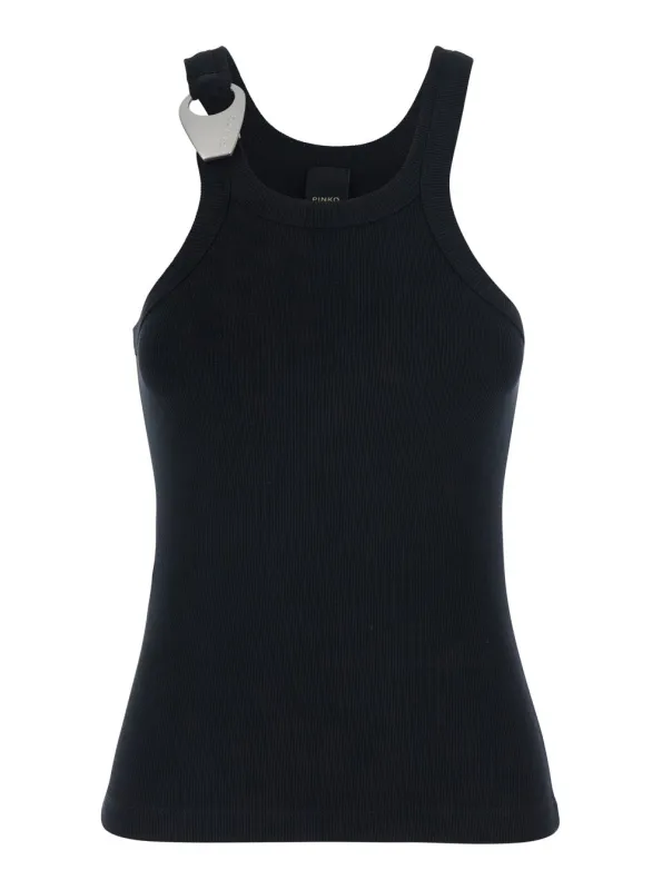 Tank Top Cassis Canotta Costina Black Cotton made by Pinko