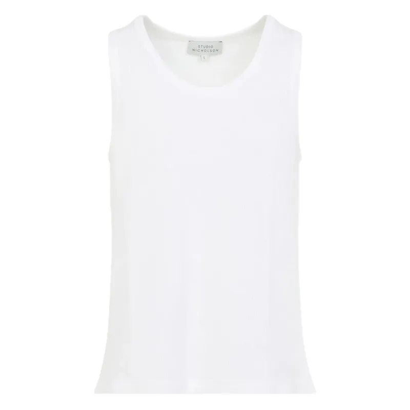 White Ribbed Sleeveless T-Shirt made by Studio Nicholson