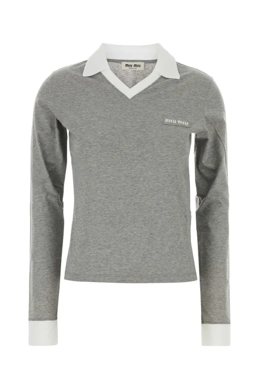GREY COTTON POLO SHIRT made by Miu Miu