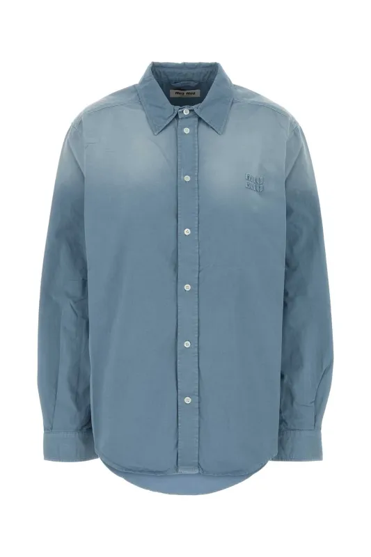 LIGHT BLUE TWILL OVERSIZE SHIRT made by Miu Miu