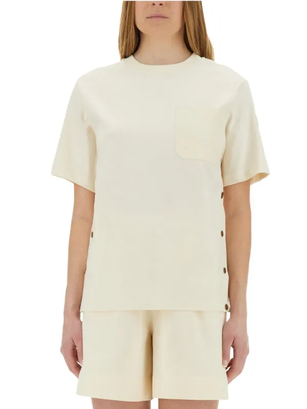 T-shirt with Side Buttons Ivory made by Moncler