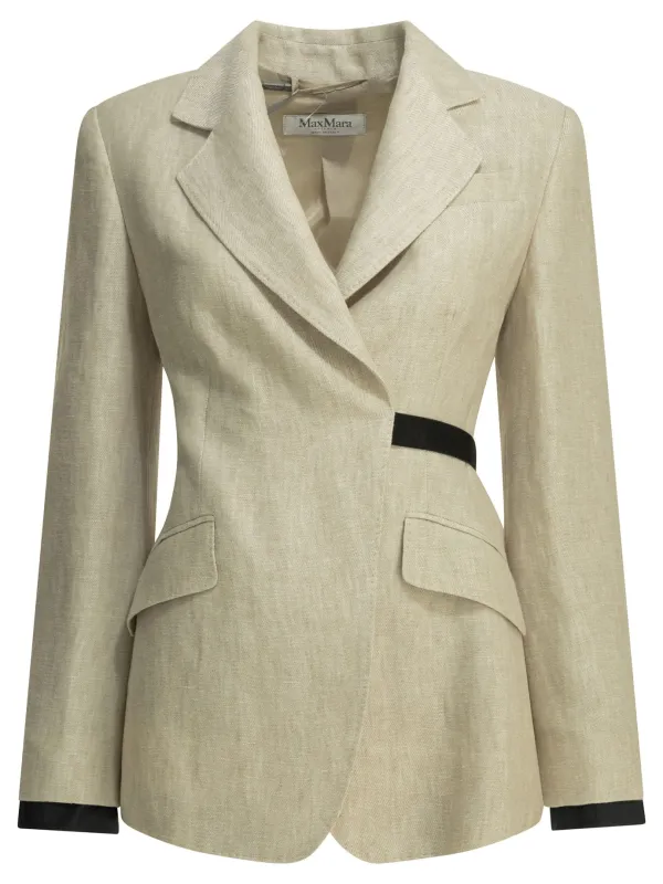 BEIGE LINEN ACETATE POLYESTER LINEN DOUBLE-BREASTED BLAZER made by MaxMara