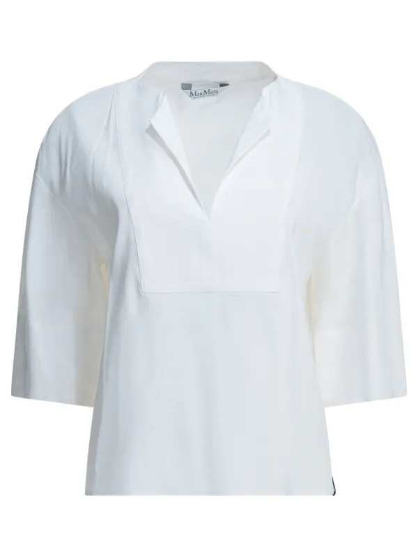 WHITE LINEN VISCOSE ELASTANE LINEN BLEND BLOUSE made by MaxMara