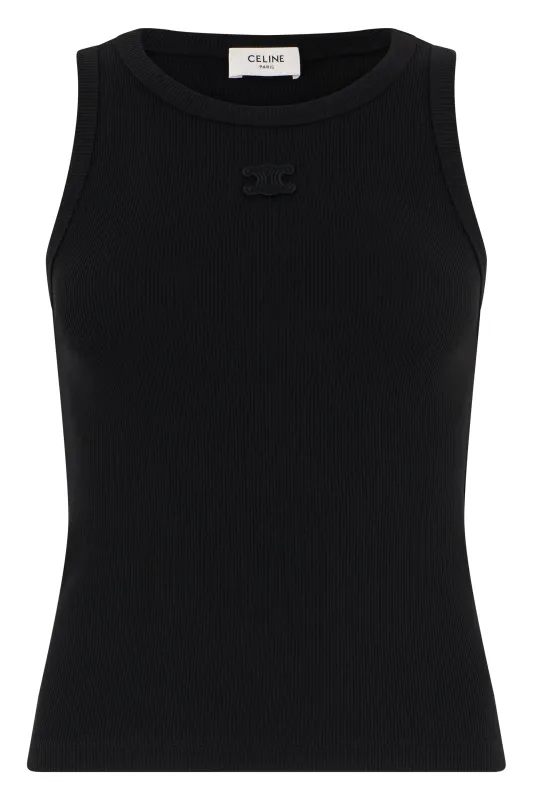 RIBBED TANK TOP WITH LOGO IN SILK AND COTTON made by Celine
