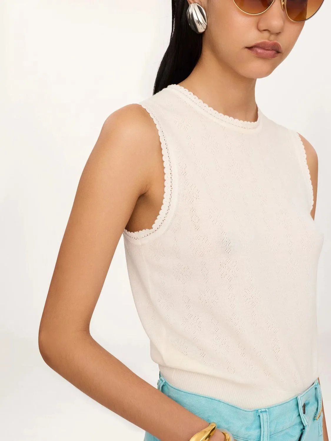 POINTELLE-KNIT KNITTED VEST sold by Lord & Taylor product image thumbnail 3