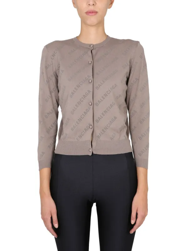 Cropped Cardigan Allover Logo Beige made by Balenciaga